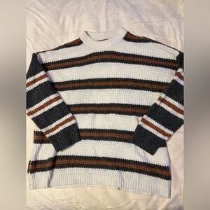 American Eagle Outfitters Striped Crewneck Sweater - Black, Brown, White